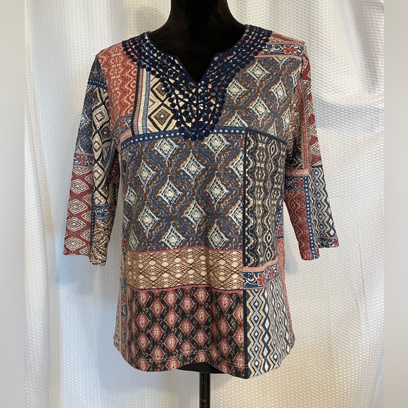 Alfred Dunner v-neck multicolored 3/4 sleeve blouse size petite small - Picture 1 of 7